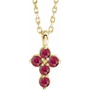 14K Yellow Ruby Cross 16-18" Necklace