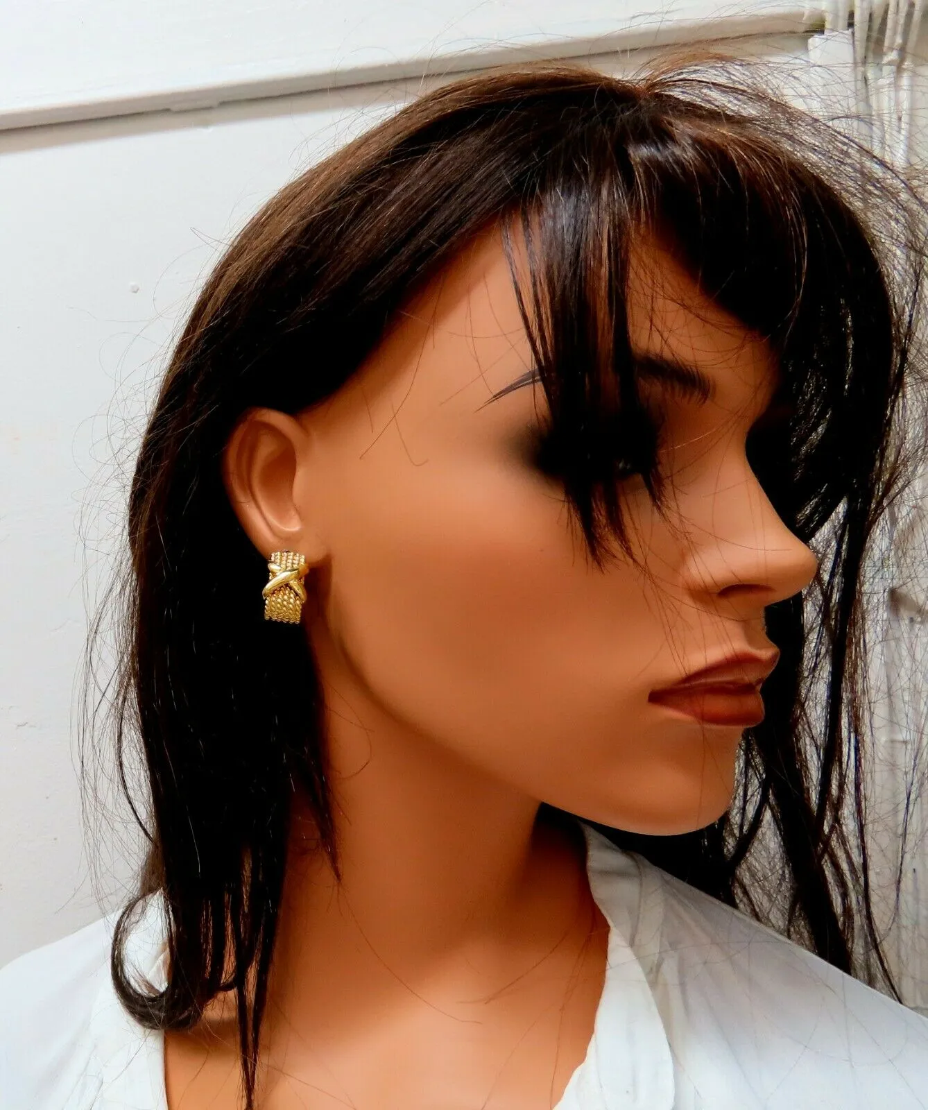 14kt Gold Braid Semi Hoop X Clip Earrings