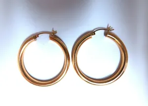 14Kt Gold Hoop Earrings Tubular Plain 1.46 inch diameter