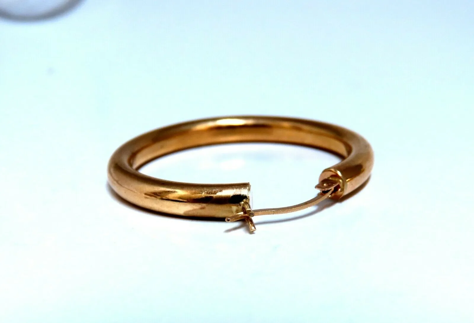 14Kt Gold Hoop Earrings Tubular Plain 1.46 inch diameter