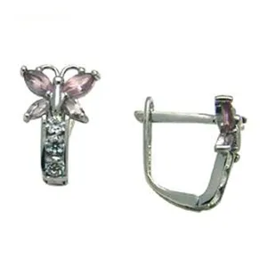 14kt White Gold Butterfly June Birthstone Leverback Earrings