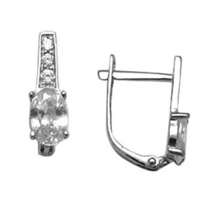 14kt White Gold CZ April Birthstone Leverback Earrings