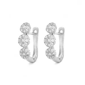 14kt White Gold Diamond Triple Cluster Hoop-Style Earrings