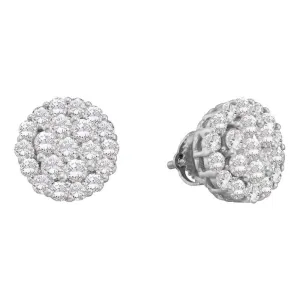 14kt White Gold Womens Round Diamond Cluster Screwback Stud Earrings 2.00 Cttw