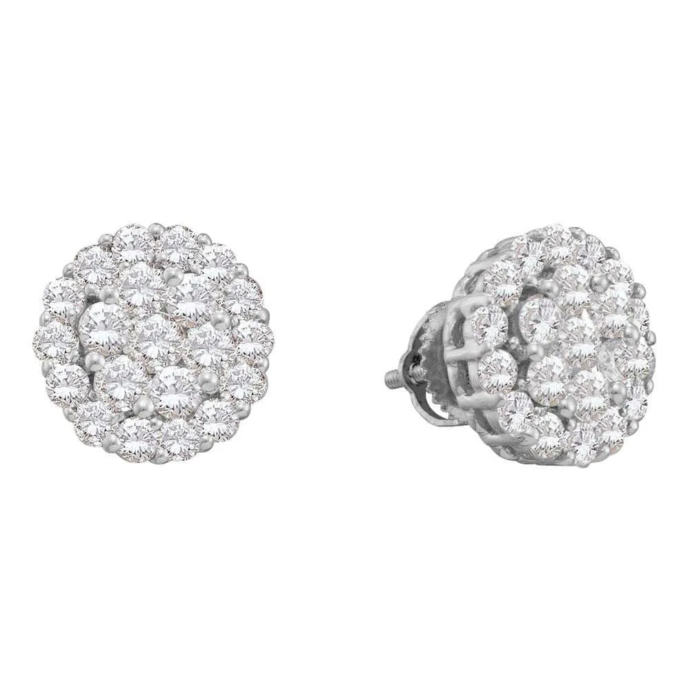 14kt White Gold Womens Round Diamond Cluster Screwback Stud Earrings 2.00 Cttw