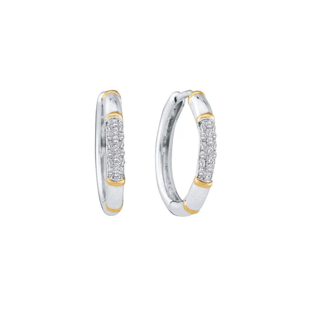 14kt White Gold Womens Round Diamond Two-tone Cluster Hoop Earrings