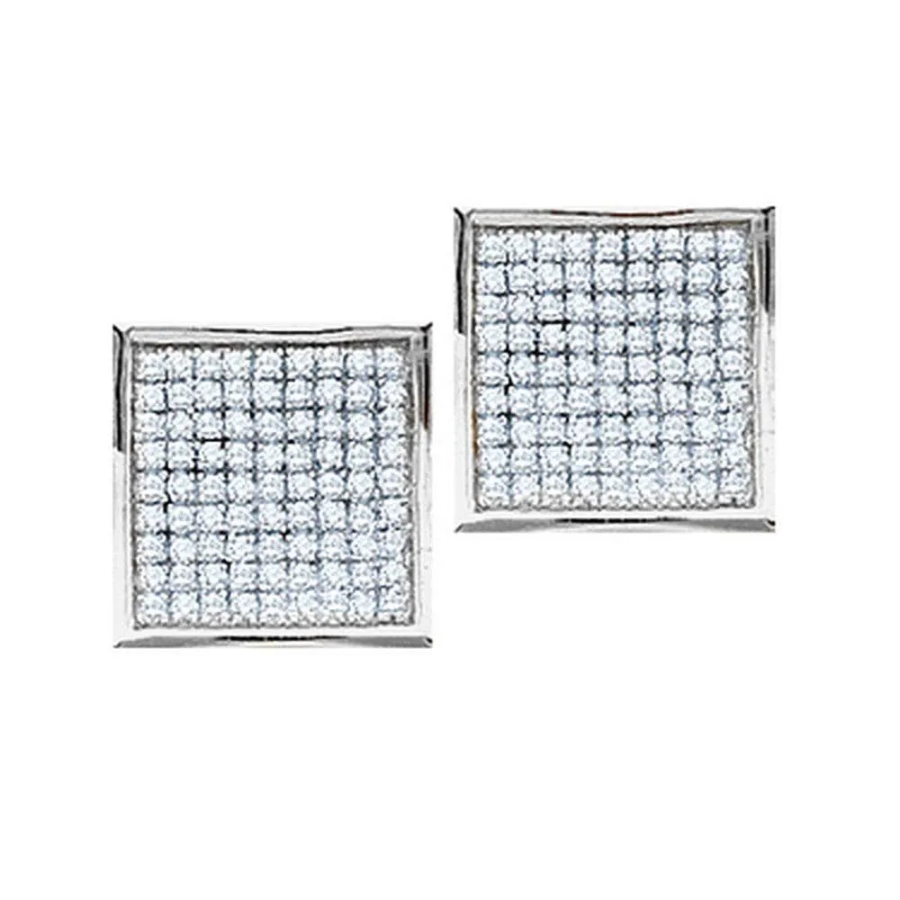 14kt White Gold Womens Round Pave-set Diamond Square Cluster Earrings 1/2
