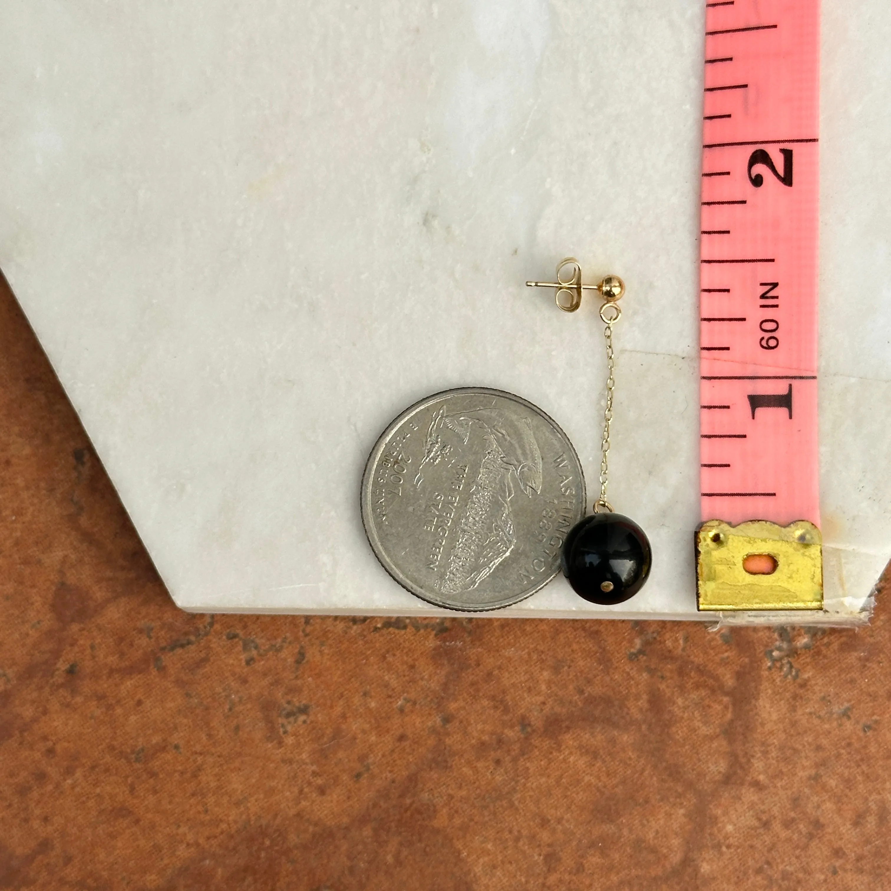 14KT Yellow Gold Black Onyx Ball Chain Drop Earrings