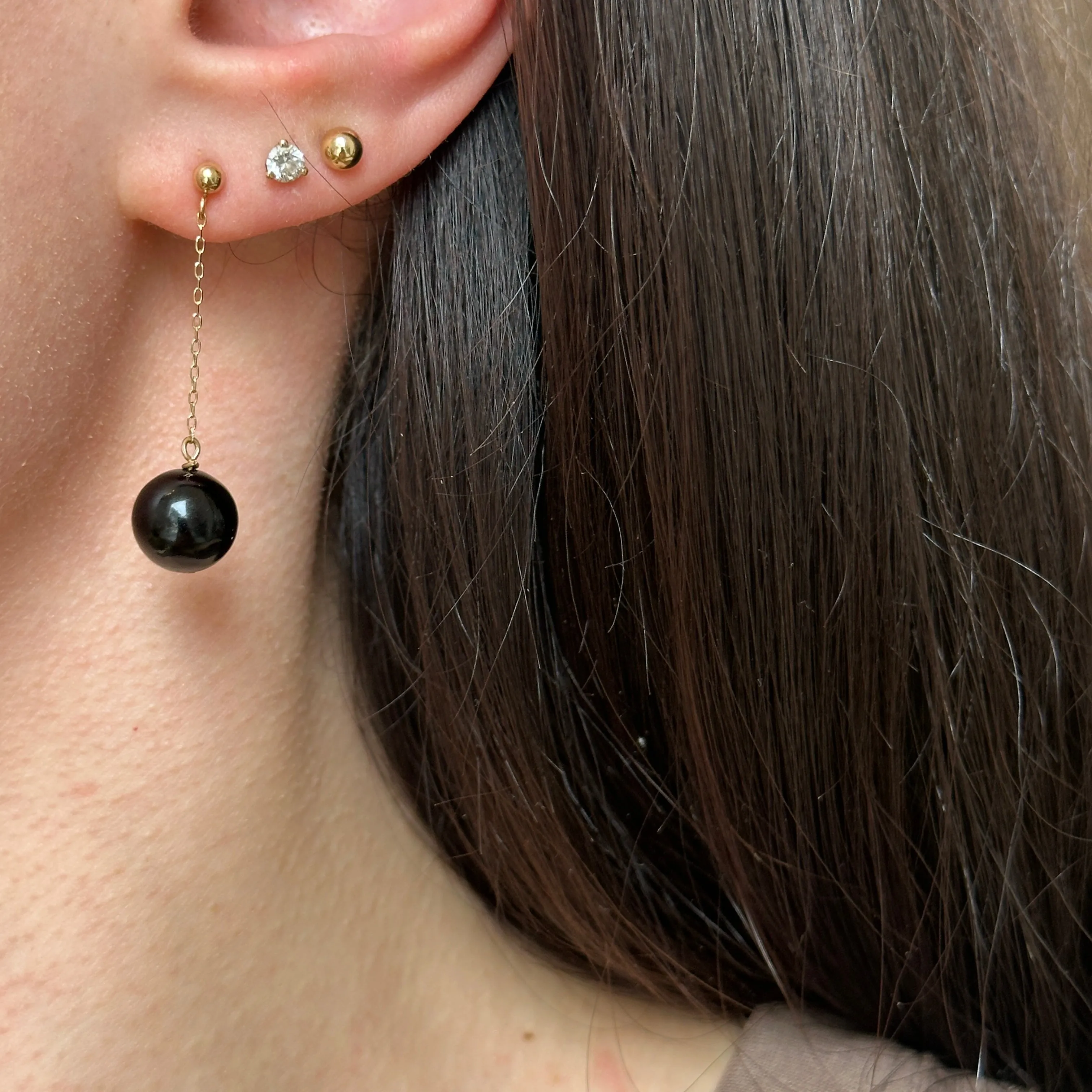 14KT Yellow Gold Black Onyx Ball Chain Drop Earrings