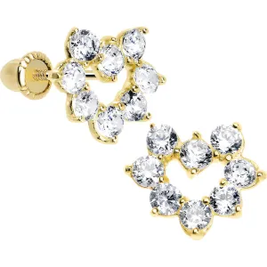 14KT Yellow Gold Full CZ Hollow Heart Youth Screwback Earrings