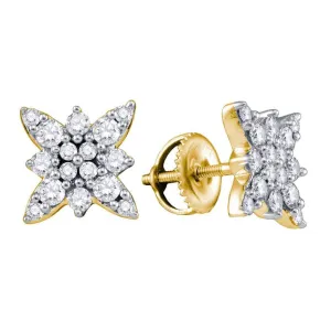 14kt Yellow Gold Womens Round Diamond Cluster Stud Screwback Earrings 3/4 Cttw