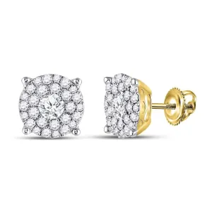 14kt Yellow Gold Womens Round Diamond Concentric Circle Cluster Earrings 1-3/8 Cttw