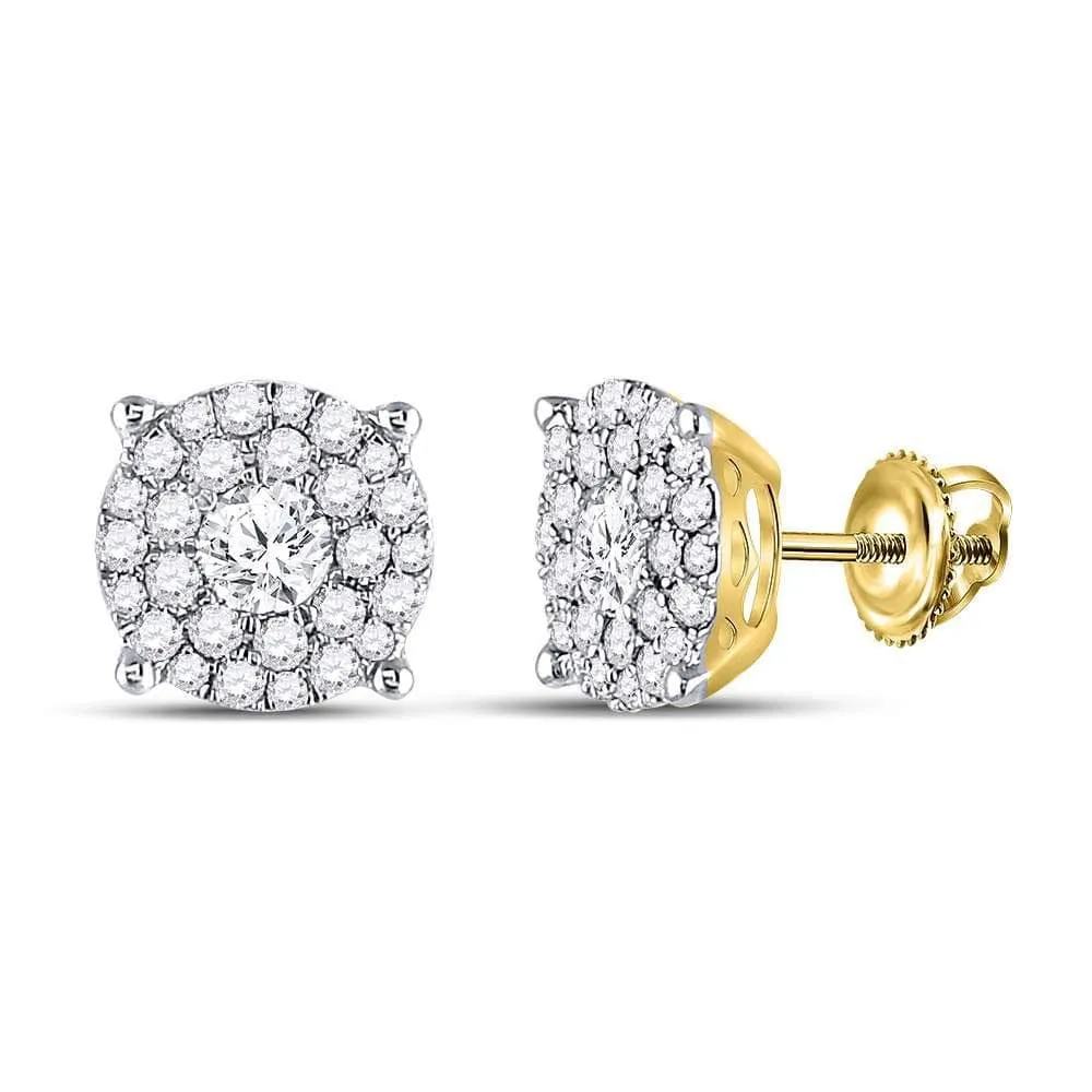 14kt Yellow Gold Womens Round Diamond Concentric Circle Cluster Earrings 1-3/8 Cttw