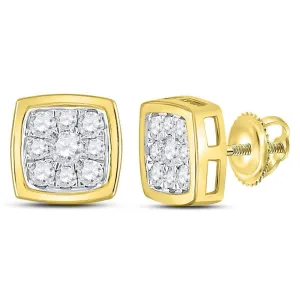14kt Yellow Gold Womens Round Diamond Square Cluster Stud Earrings 1/2 Cttw
