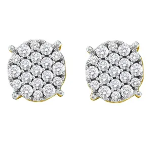 14kt Yellow Gold Womens Round Pave-set Diamond Flower Cluster Earrings 1/2 Cttw