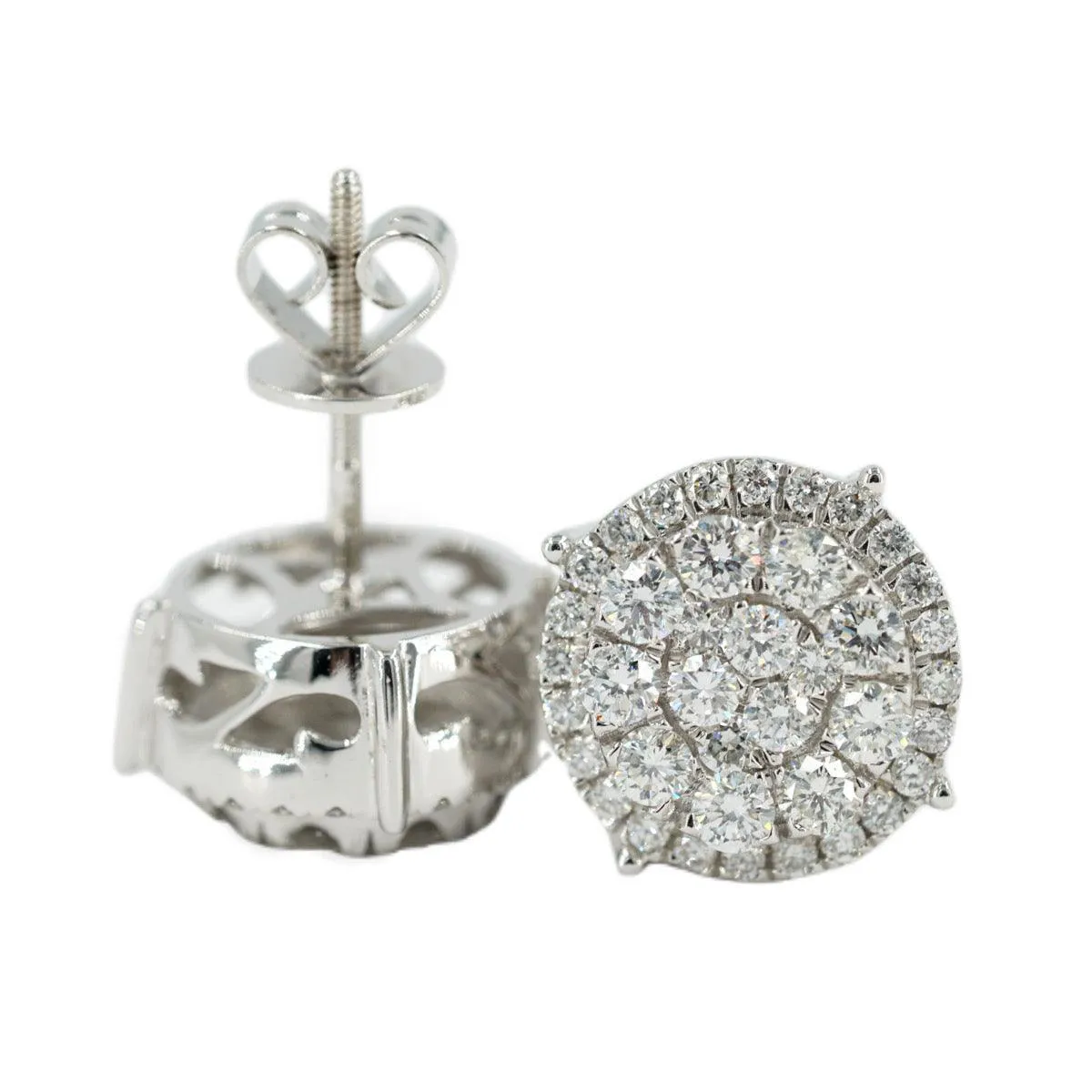 14KW 1.50CTW DIAMOND ROUND CLUSTER EARRINGS WITH HALO
