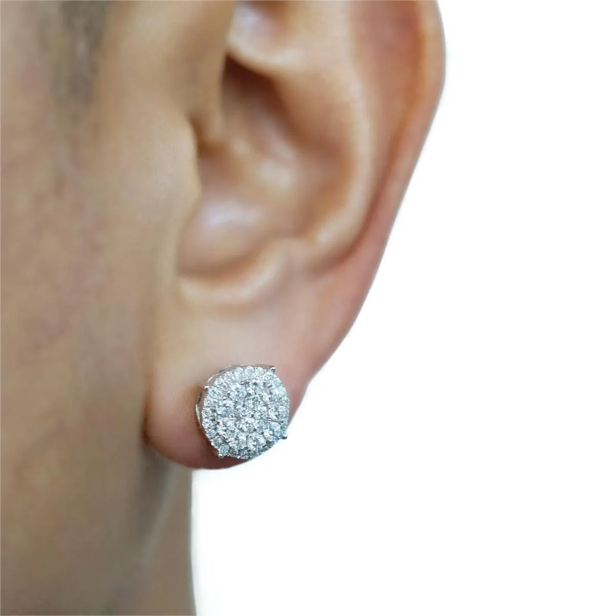 14KW 1.50CTW DIAMOND ROUND CLUSTER EARRINGS WITH HALO