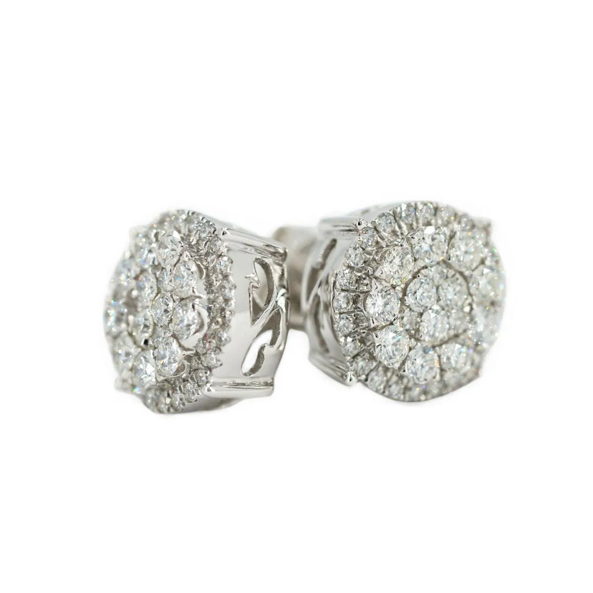 14KW 1.50CTW DIAMOND ROUND CLUSTER EARRINGS WITH HALO