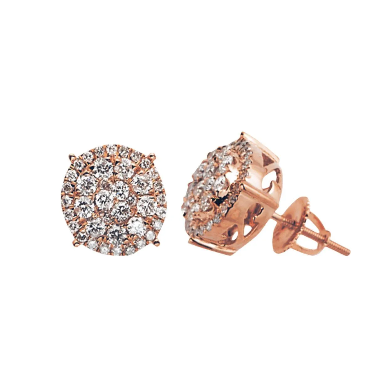 14KW 1.50CTW DIAMOND ROUND CLUSTER EARRINGS WITH HALO