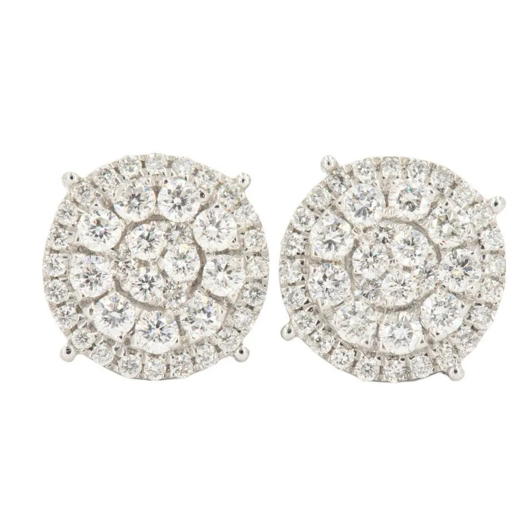 14KW 1.50CTW DIAMOND ROUND CLUSTER EARRINGS WITH HALO