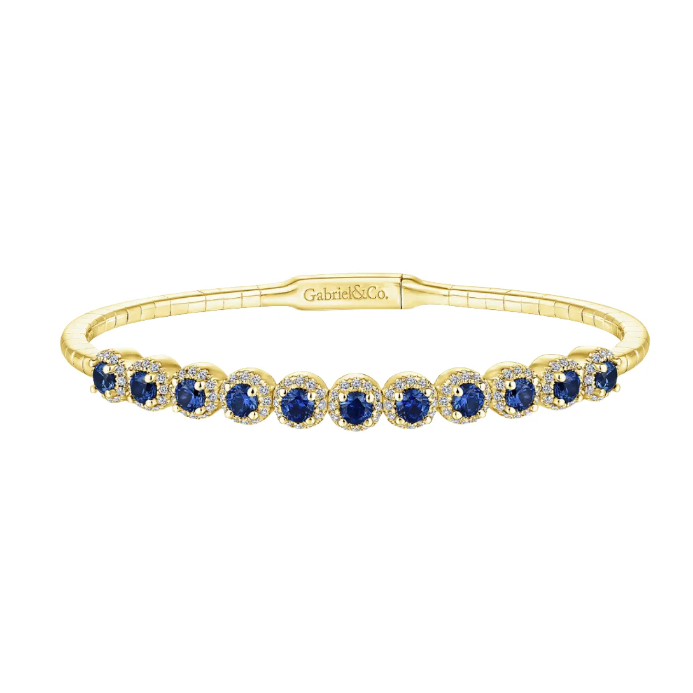 14KY Round Sapphire & Diamond Halo Bangle