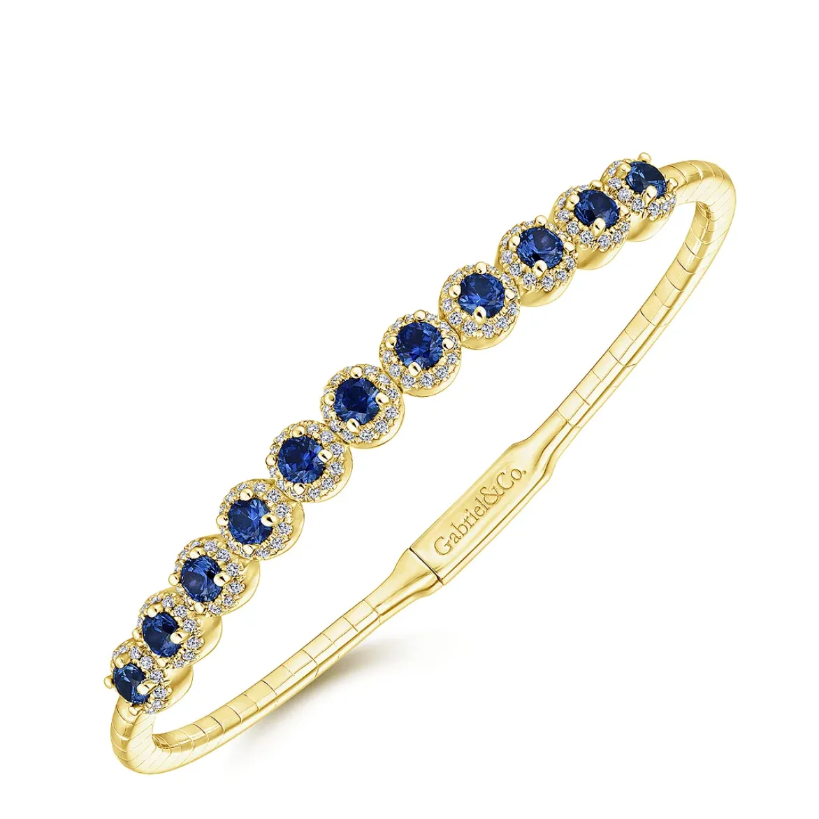14KY Round Sapphire & Diamond Halo Bangle
