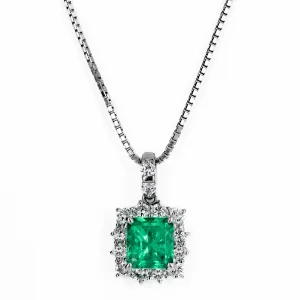 1.55 Carat Natural Emerald Diamond Halo Pendant Necklace
