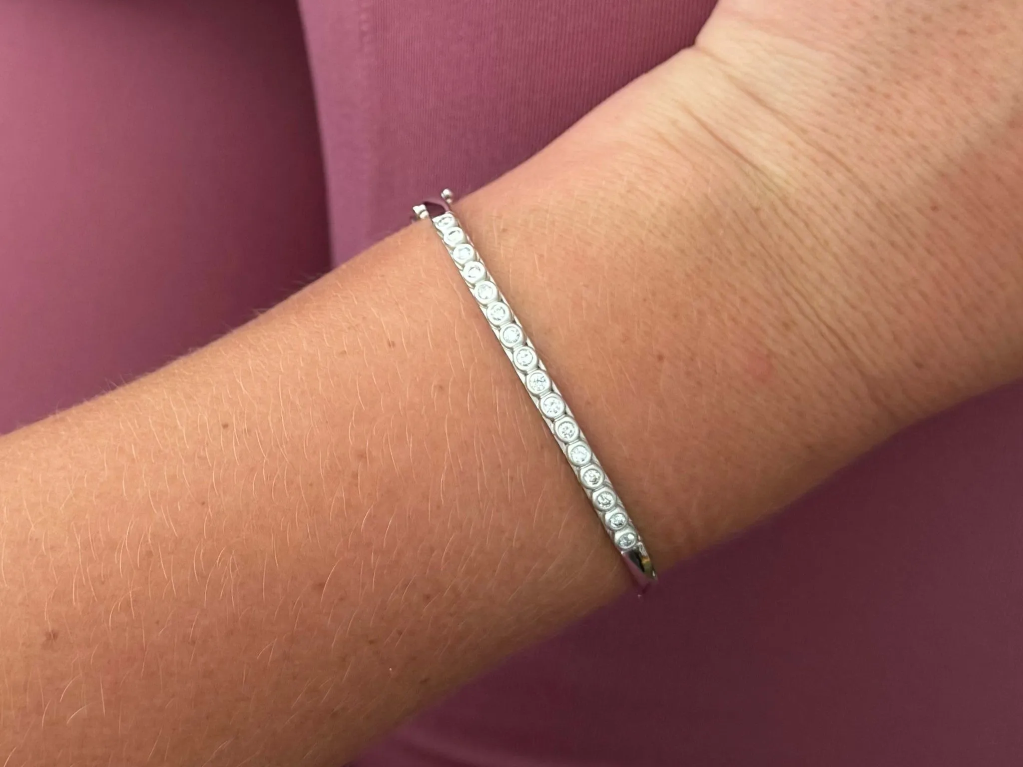 16 Diamond Bangle 18k Solid White Gold