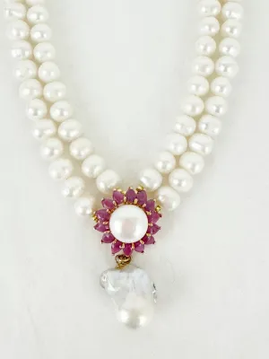 16 Inch Freshwater Pearl/Ruby Necklace