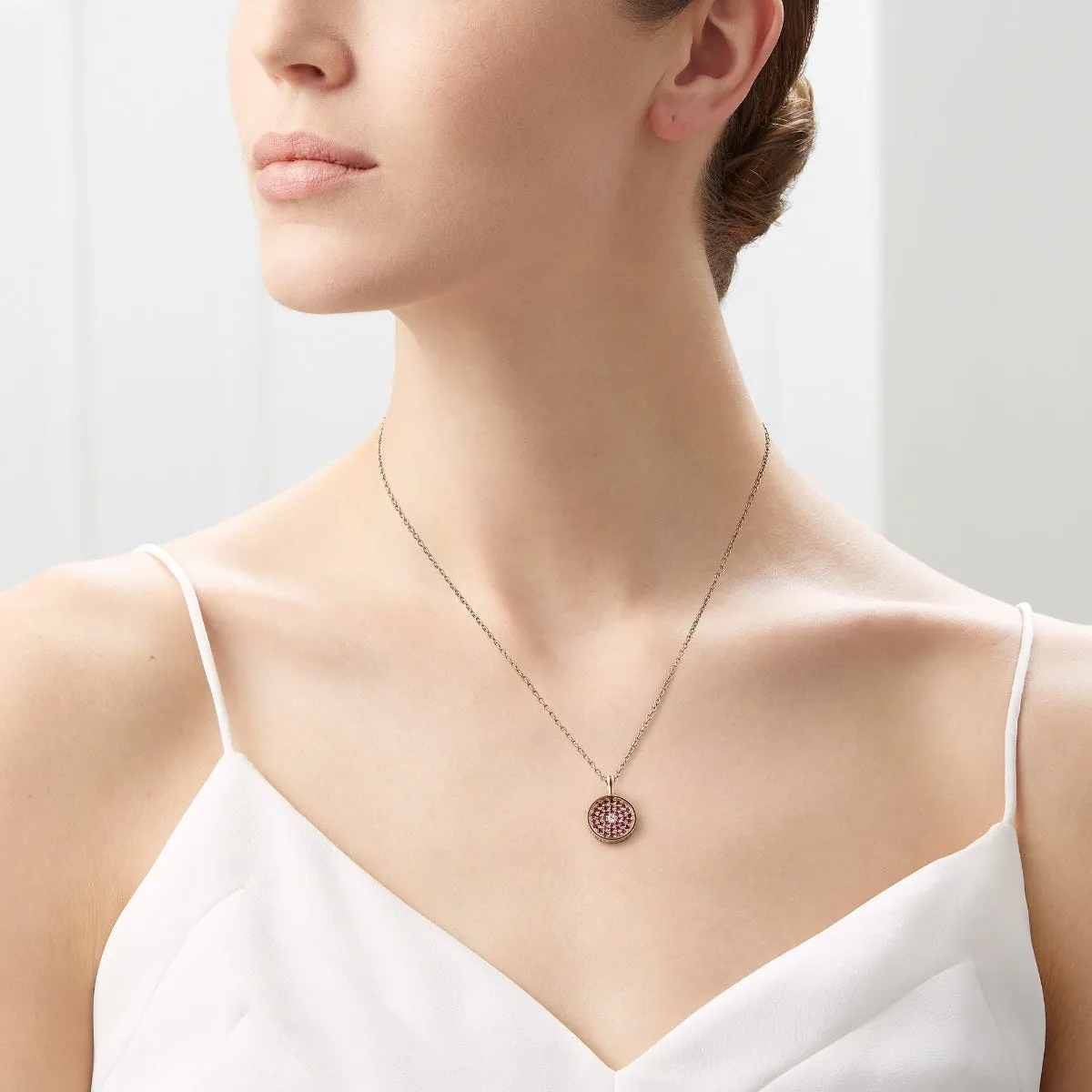 167 Button Pendant in 18ct Rose Gold with Ruby and Diamonds
