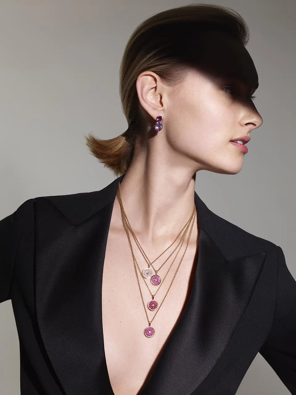 167 Button Pendant in 18ct Rose Gold with Ruby and Diamonds