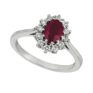 1.70 Carat Natural Oval Ruby & Diamond Ring 14K White Gold