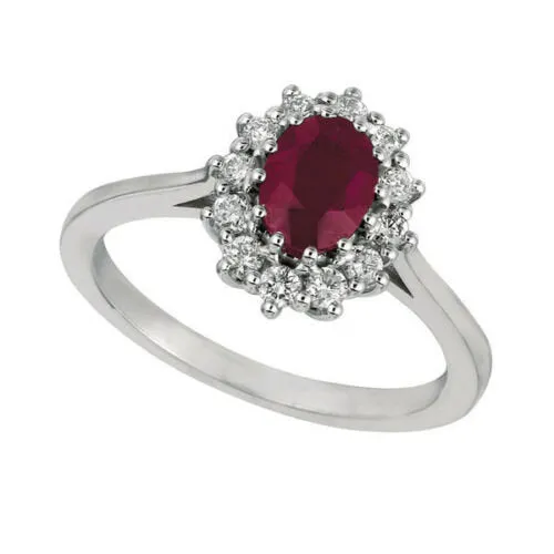 1.70 Carat Natural Oval Ruby & Diamond Ring 14K White Gold