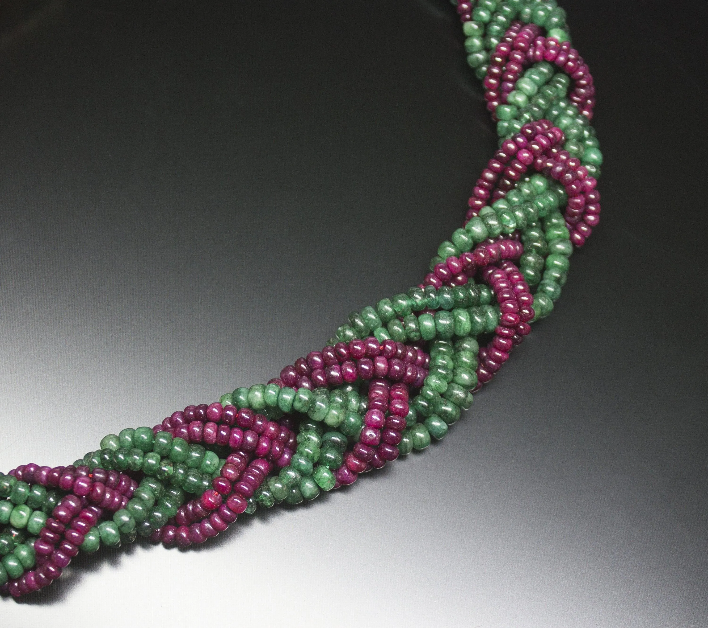 18 inches, 4-5mm, Ruby and Emerald Smooth Rondelle Designer Loose Gemstone Beaded Necklace