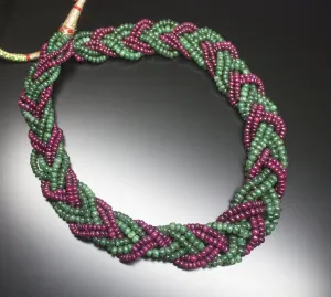 18 inches, 4-5mm, Ruby and Emerald Smooth Rondelle Designer Loose Gemstone Beaded Necklace