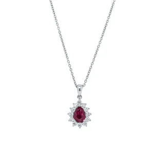 18ct White Gold 1.03ct Ruby & Diamond Halo Pendant
