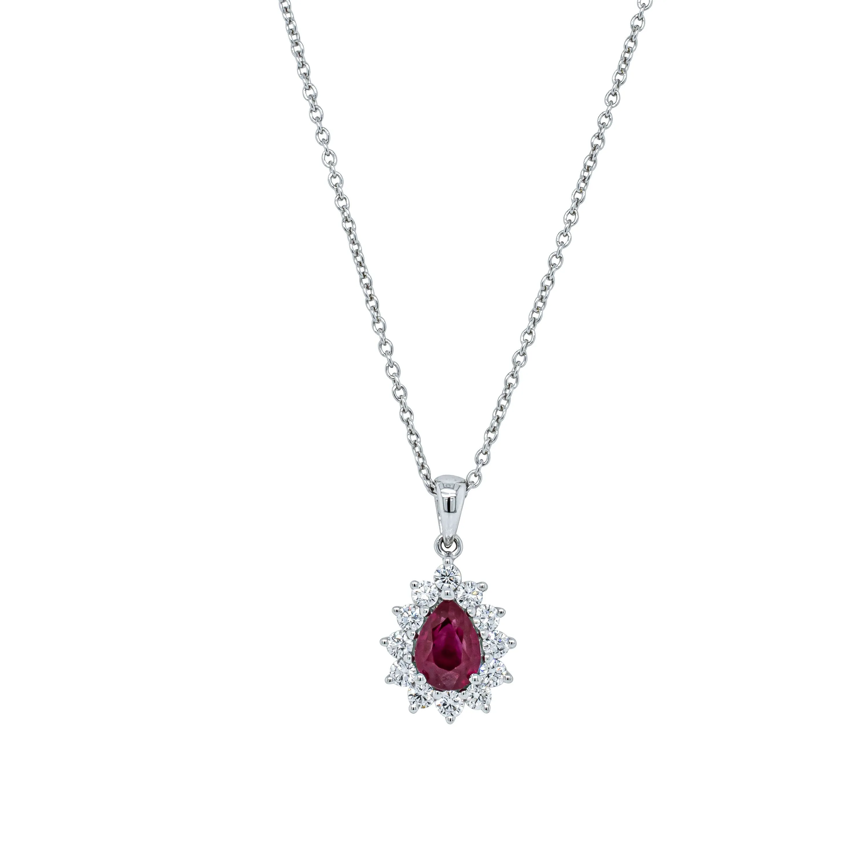 18ct White Gold 1.03ct Ruby & Diamond Halo Pendant