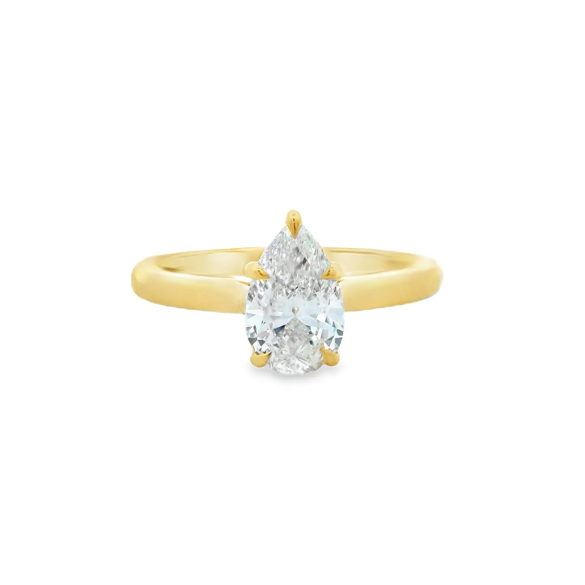 18ct Yellow Gold Pear Cut Lab Grown Diamond Solitaire Engagement Ring TDW= 1.05ct