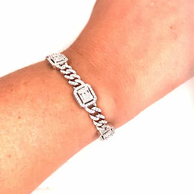 18K Diamond Cluster Station Bracelet White Gold