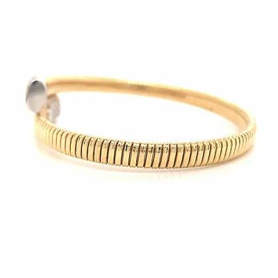 18K Diamond Pave Station Flexible Wrap Bangle Bracelet Two-Tone Gold