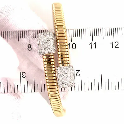 18K Diamond Pave Station Flexible Wrap Bangle Bracelet Two-Tone Gold