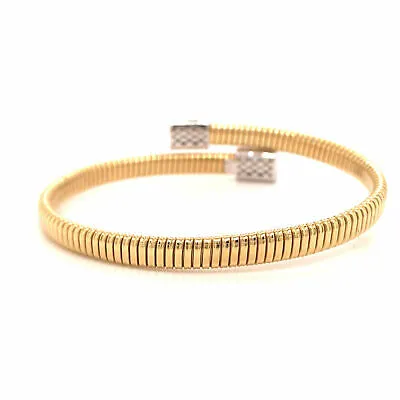 18K Diamond Pave Station Flexible Wrap Bangle Bracelet Two-Tone Gold