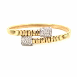 18K Diamond Pave Station Flexible Wrap Bangle Bracelet Two-Tone Gold