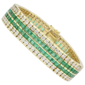 18k Gold Diamond & Emerald Tennis Bracelet 21 CTW