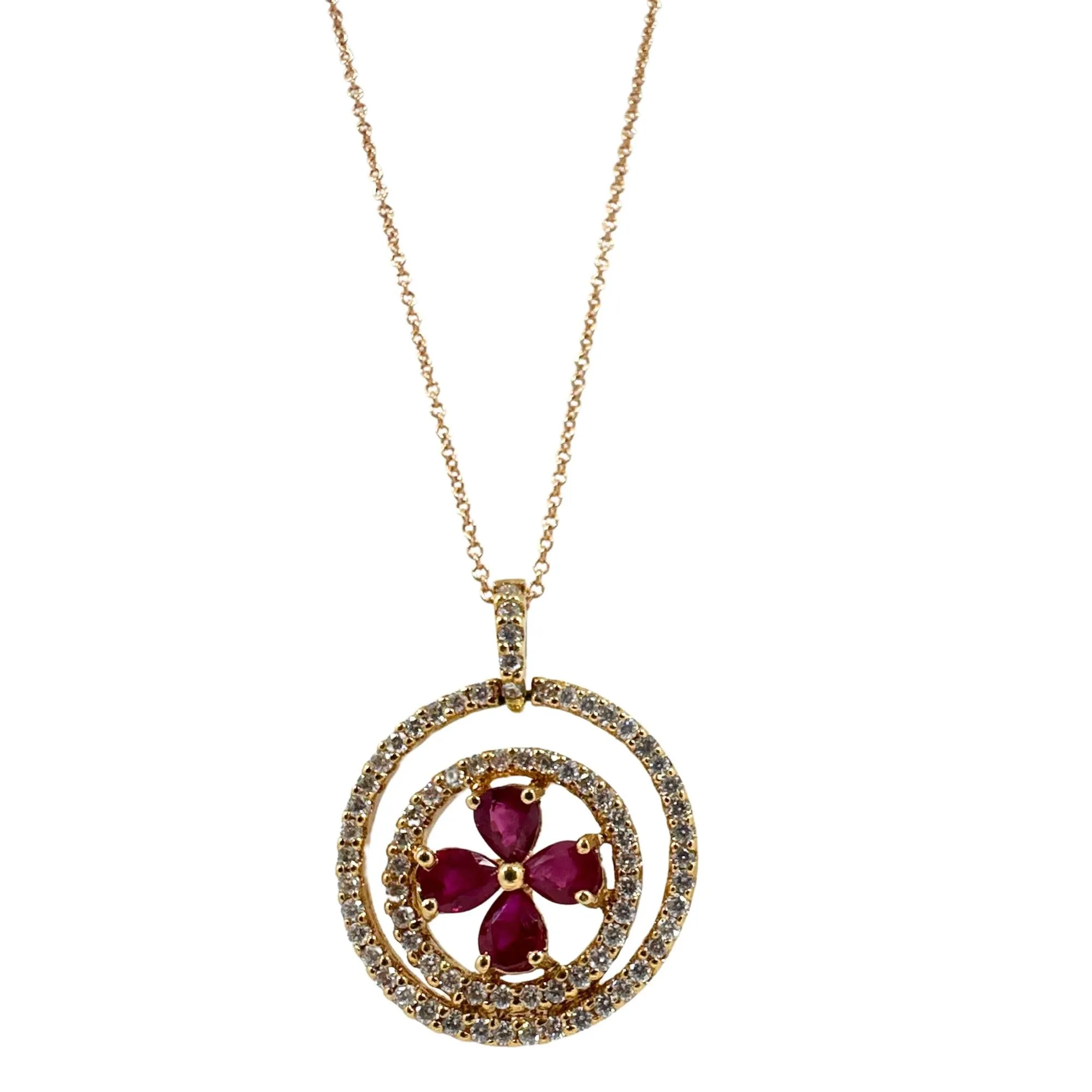 18k Rose Gold Diamond and Pear Cut Ruby Necklace
