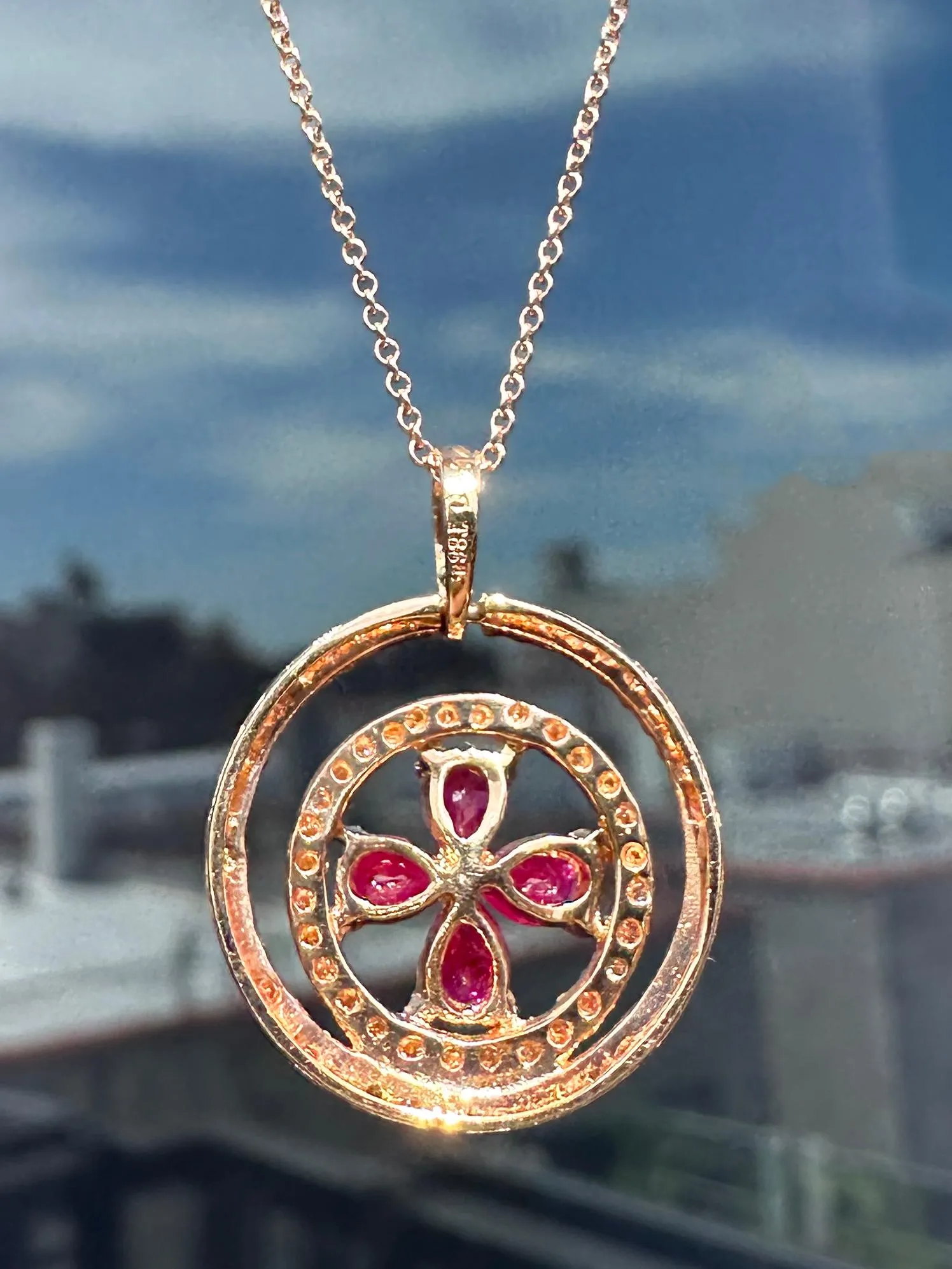 18k Rose Gold Diamond and Pear Cut Ruby Necklace