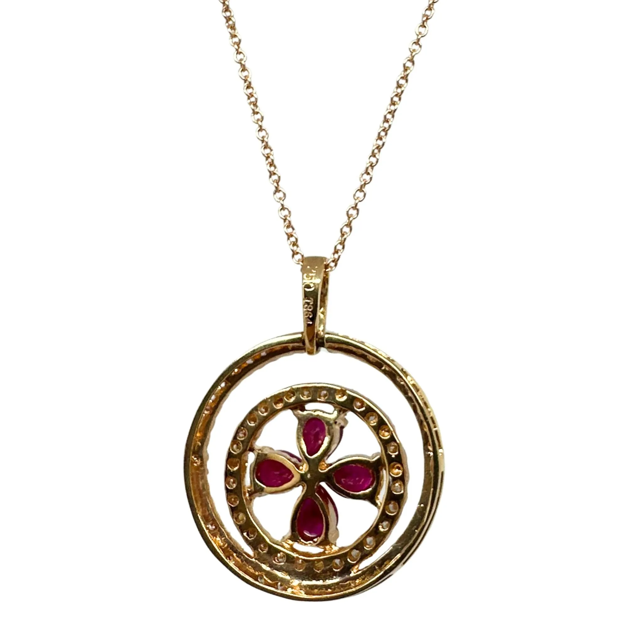 18k Rose Gold Diamond and Pear Cut Ruby Necklace