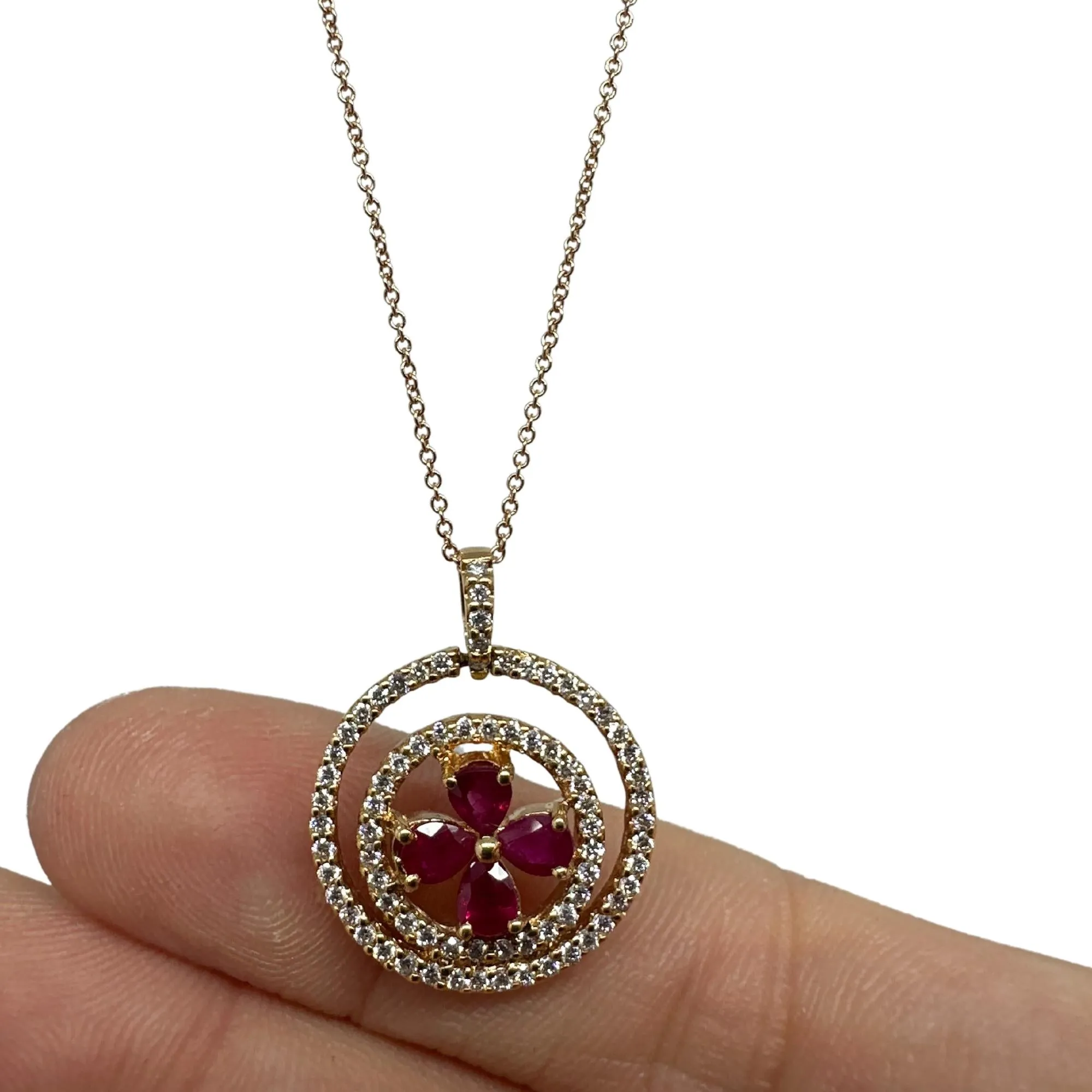 18k Rose Gold Diamond and Pear Cut Ruby Necklace