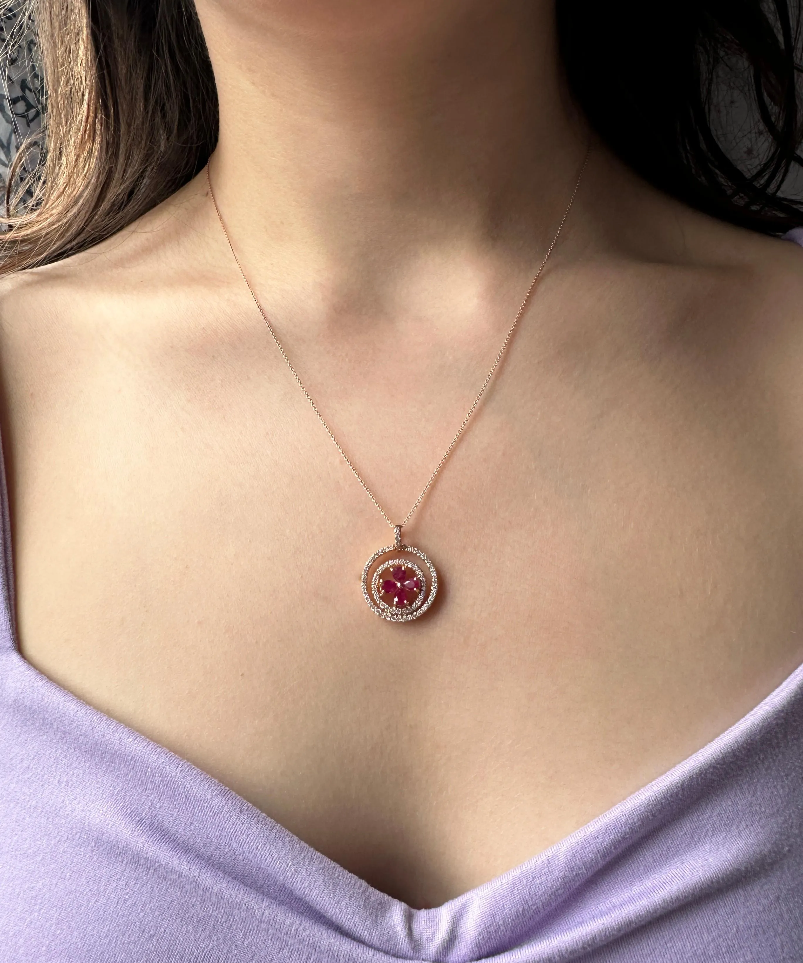 18k Rose Gold Diamond and Pear Cut Ruby Necklace