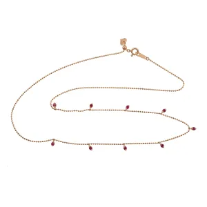 18K Rose Gold Prong Ruby July Gemstone Princess Necklace For Her